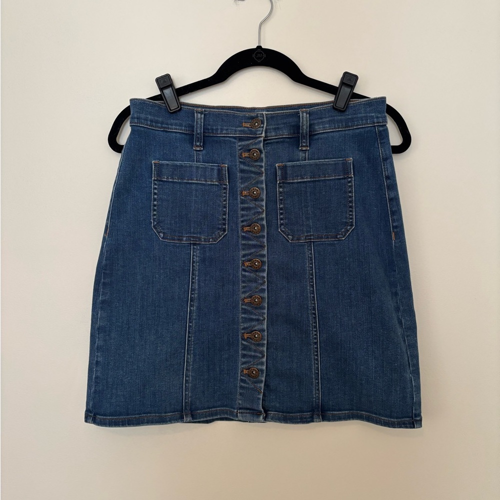 J. Crew Dark Blue Button-Front Denim Mini Skirt